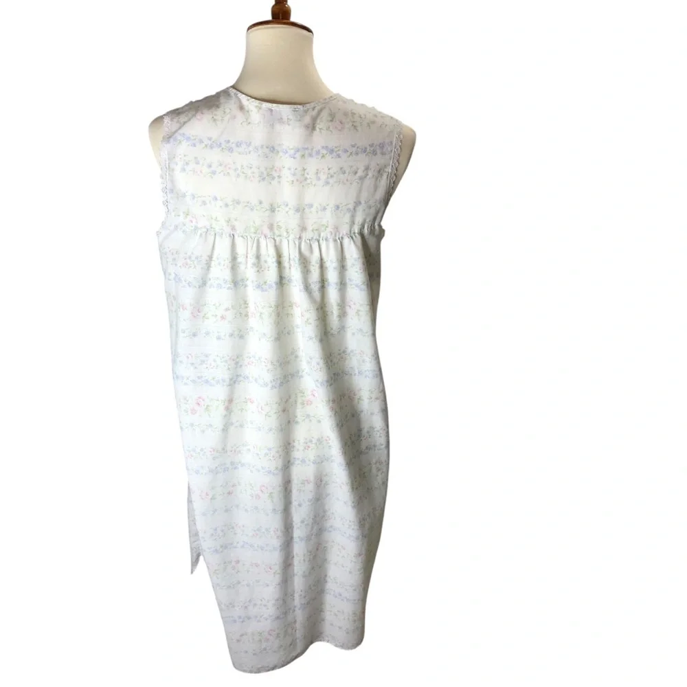 Vintage Cotton Night Gown Dress Floral Sz Small Lace Trim Sleeveless Cottagecore - Picture 4 of 8